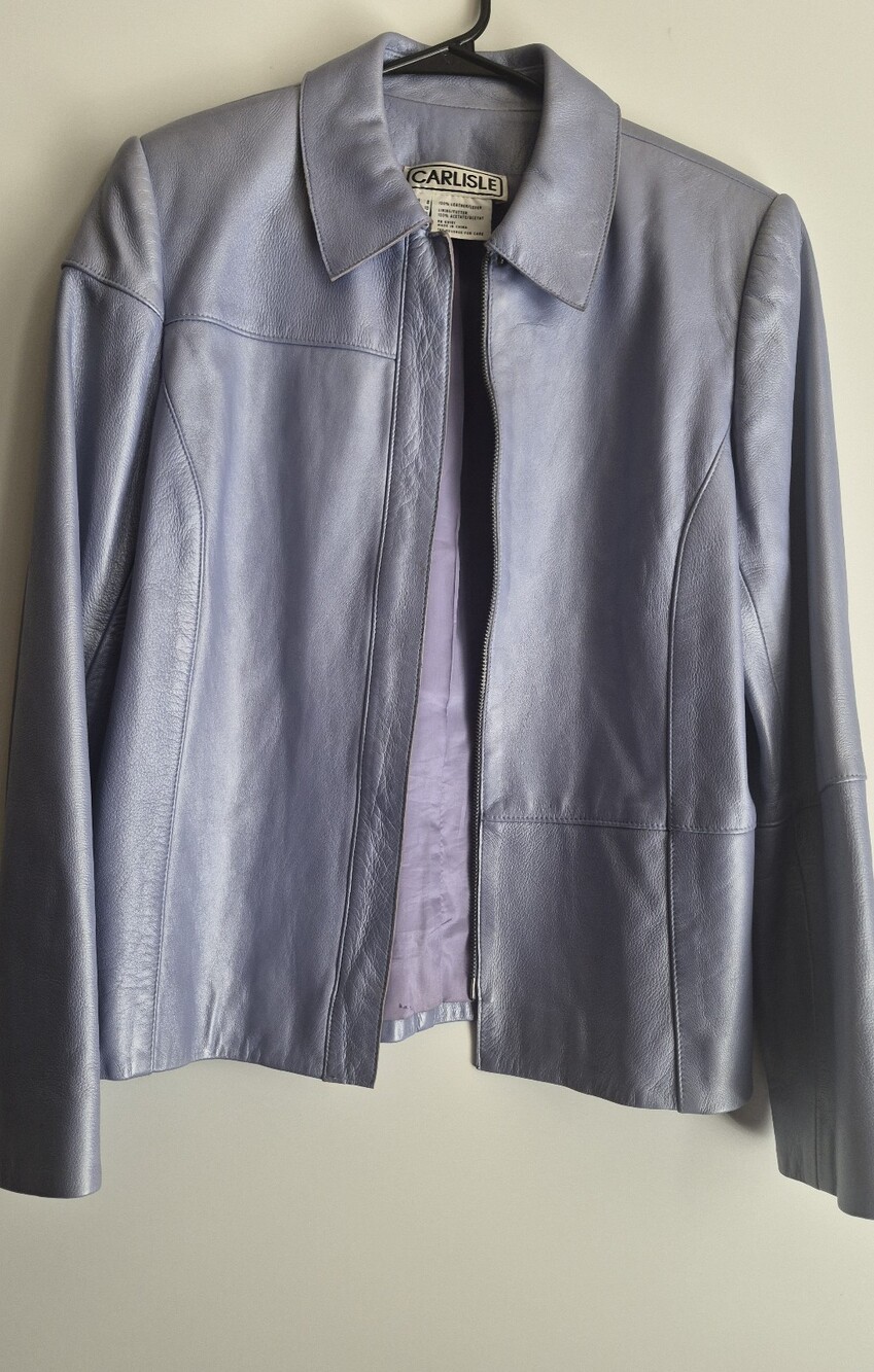 VTG Carlisle Metallic Lavender Leather Jacket Sz 8 Quiet Luxury Old Money